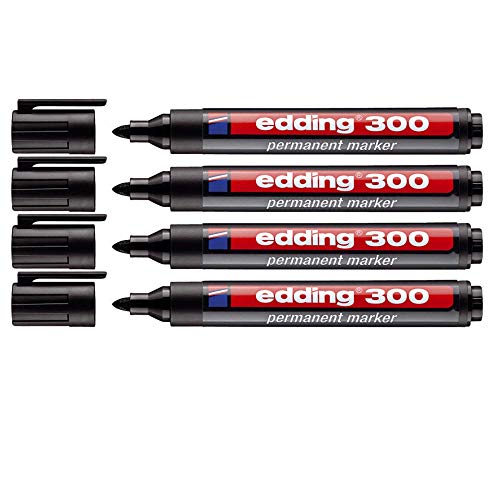 edding Permanentmarker edding 300, nachfüllbar, 1,5 - 3 mm, schwarz (4er Set, Schwarz) von edding