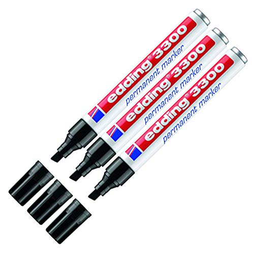 edding Permanentmarker, nachfüllbar, 1-5 mm (3x Schwarz), Meißelspitze, Marker, Markierstift von edding