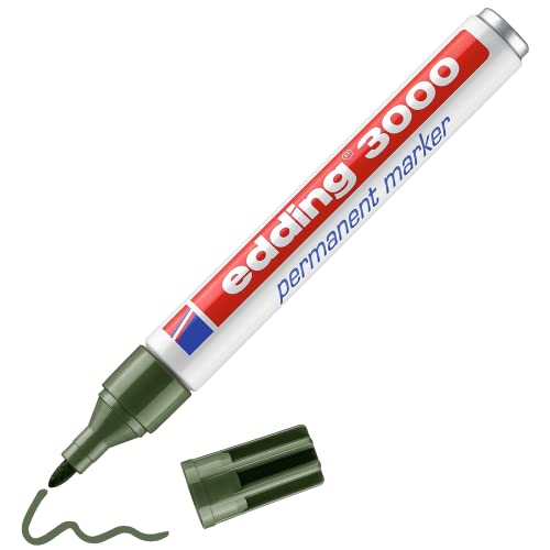 edding 3000 Permanentmarker - oliv-grün - 1 Stift - Rund-Spitze 1,5-3 mm - schnell trocknender Permanent Marker - wasserfest, wischfest - für Karton, Kunststoff, Holz, Metall - Universalmarker von edding