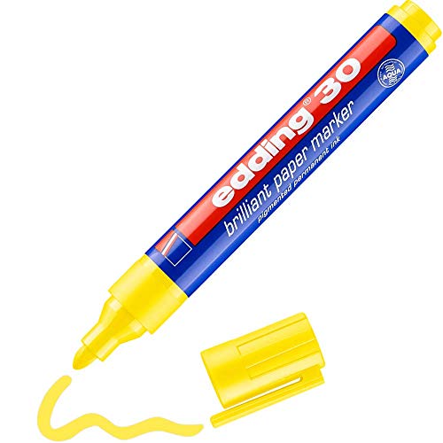 edding 30 Brillant-Papiermarker - gelb - 1 Permanent Marker wasserfest - Rundspitze 1,5-3 mm - leuchtende Farben - lichtbeständige Markierung auf Papier, Karton, Kunststoff, Metall oder Glas von edding