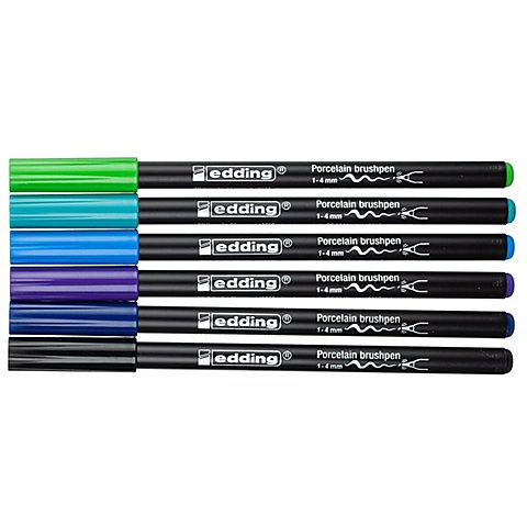 edding Porzellan-Pinselstifte-Set, Blautöne, 6 Stifte von Edding