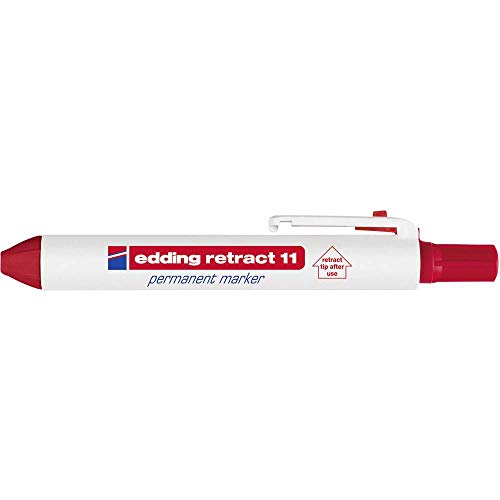 edding Retract 11 Permanent Marker - rot - 1 Stift - runde Feder 1,5-3 mm - wasserfest, schnelltrocknend - permanent marker für leichte Einhandbedienung - für Pappe, Kunststoff, Holz, Metall, Glas von edding