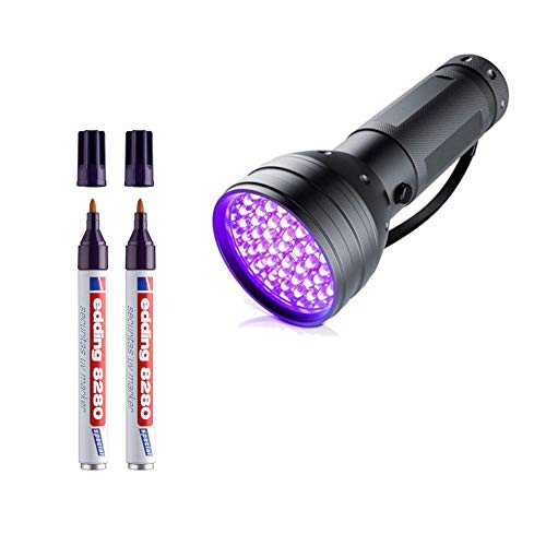 edding Spezialmarker 8280 securitas UV Marker, 1,5-3 mm, farblos (2er Pack, UV Marker + UV Lampe 51 LED) von edding