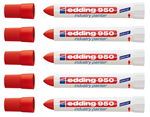 edding Spezialmarker 950 industry painter, 10 mm | (5 Marker, rot) von edding