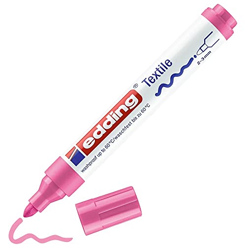 edding 4500 Textilmarker - pink - 1 Stift - Rundspitze 2-3 mm - Textilstifte waschmaschinenfest (60 °C) zum Stoff bemalen - Stoffmalstift von edding