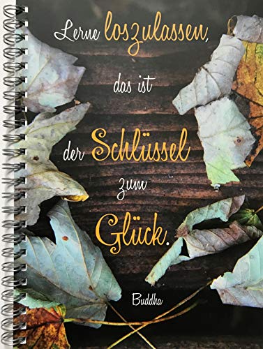 2x Ring Notizbuch DIN A5 "Lerne loszulassen, das ist der Schlüssel zum Glück." (Buddha): blanko - Tagebuch - Notizheft - Lebensweisheit von edition cumulus