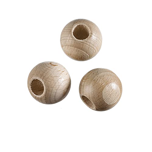 Holzperlen, Rohholzkugeln, Großlochperlen aus Holz, gebohrt 25mm Durchmesser, 10mm Bohrloch - 8 Stück von efco