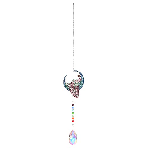 DIY Diamond Painting Hanging for Adults Kids, Craft Point Drill Crystal Pendant Wind Chimes Mosaic Kit Feather Beaded Gift Home Wall Door Decor(Moon Beauty) von egjxal