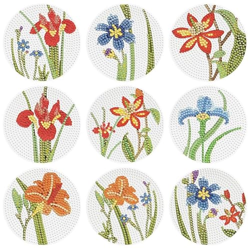 egjxal 10 Diamond Art Coasters Diamond Art Coaster Set with Holder Diamond Craft Art Painting Coasters DIY Coasters Diamond Painting Set for Kids and Adults Beginners (Butterfly Flower) von egjxal