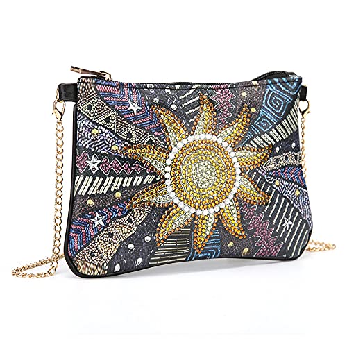 egjxal 5D DIY Diamond Art Painting Messenger Bag mit Kette, Strass Malerei Leder Reißverschlusstasche, handgemachte DIY Geldbörse Make-up Umhängetasche Erwachsene Kinder (Sonnenblume Sonnenblume) von egjxal