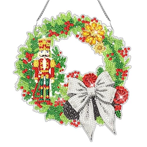 egjxal Nussknacker-Diamant-Kunstkranz, Hängeetikett, spezieller Diamant, dekorativer Weihnachtskranz, Hängeetikett, geeignet für Zuhause, Tür- und Fensterdekoration, Geschenke von egjxal