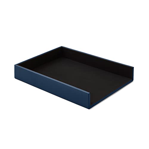 Eglooh - Atena - Ablagefächer für Schreibtisch und Büro Echtes Leder Blau - Bürobedarf Briefablage Papierablage Ablagekorb für DIN A4 - cm 32 x 24,2 x H.5 - Made in Italy von eglooh