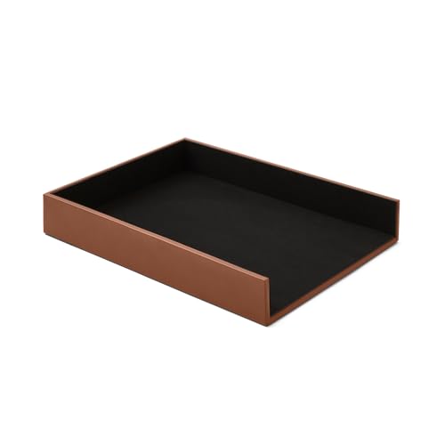 Eglooh - Minerva - Ablagefächer für Schreibtisch und Büro Leder Orange Braun - Bürobedarf Briefablage Papierablage Ablagekorb für DIN A4 - cm 32 x 24,2 x H.5 - Made in Italy von eglooh
