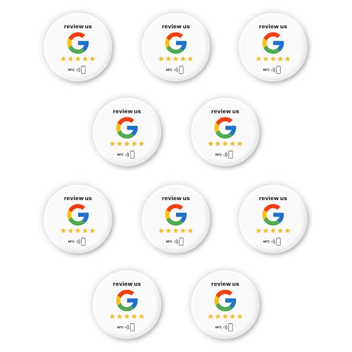 10x “review us” NFC Stickers – Tags for Google Reviews – 3 cm, Self-Programmable, Strong Adhesive – Reusable & Contactless – Boost Your Business with More Reviews Instantly von einfachsachen