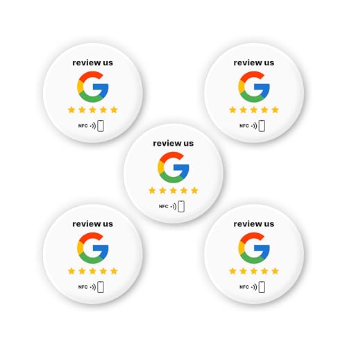 5x “review us” on Google NFC Sticker – Self-Programmable & Reusable – 3 cm Ø – Boost Ratings with One Tap – Universal, Contactless, No App Required – Perfect for POS, Shops & Services von einfachsachen