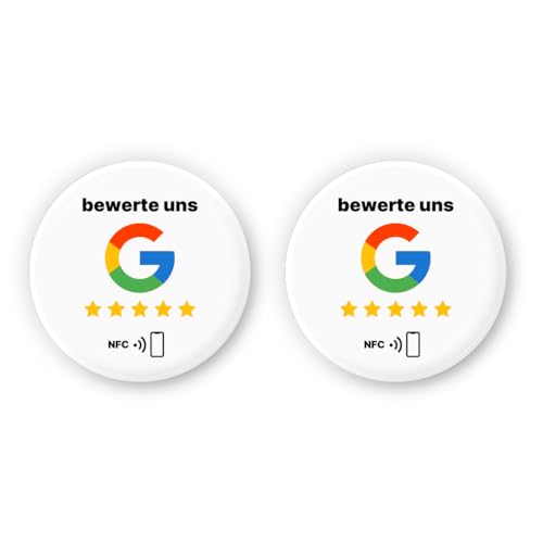 Google NFC Bewertungs-Sticker – 2er-Set | Zum selbst einrichten & überschreibbar | 3 cm Ø für Smartphone, Rechnungsmappe | Google Bewertungen sammeln – für Dienstleister, Restaurants & Selbstständige Google NFC Bewertungs-Sticker – 2er-Set | Zum selbst einrichten & überschreibbar | 3 cm Ø für Smartphone, Rechnungsmappe | Google Bewertungen sammeln – für Dienstleister, Restaurants & Selbstständige von einfachsachen