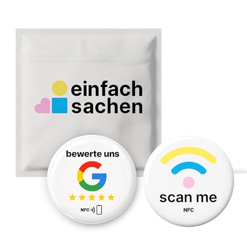 Mix-Set aus 1x Google Bewertungs- & 1x Scan Me NFC Sticker – verlinkbar zur Bewertungsseite, Webseite, digitalen Visitenkarte u. v. m. – frei programmierbar – 3 cm Ø Mix-Set aus 1x Google Bewertungs- & 1x Scan Me NFC Sticker – verlinkbar zur Bewertungsseite, Webseite, digitalen Visitenkarte u. v. m. – frei programmierbar – 3 cm Ø von einfachsachen