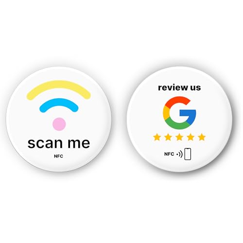 Mix Set English: NFC Stickers for Reviews on Google + scan me – Collect Feedback or link Anything – programmable, 3M Adhesive, Reusable – 3 cm Ø – Engage customers with one tap von einfachsachen