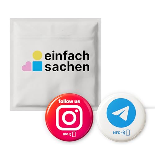 Mix-Set: 1× Instagram „follow us“ + 1× Telegram NFC Sticker – 3 cm Ø – selbst programmierbar & kontaktlos – für Social Media & Gruppenlinks – wiederbeschreibbar mit Epoxidharz & 3M-Haftung von einfachsachen