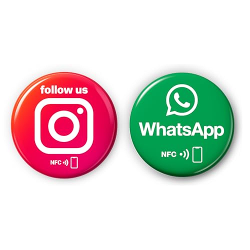 Mix-Set: 1x Instagram Follow us Sticker & 1x WhatsApp Aufkleber Theke – Profil teilen & WhatsApp Chats starten – kontaktlos, programmierbar, 3 cm Ø – für Anmeldung, Networking & Social Media von einfachsachen
