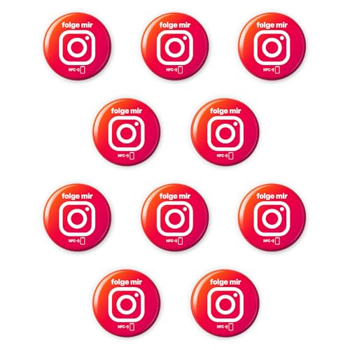 Vorteilspack deutsch: 10x Instagram NFC Sticker – „folge mir“ – Selbst programmierbar, kontaktlos & wiederverwendbar – 3 cm Ø, Epoxidharz, 3M-Kleber – für Events, Shops, Salons & Terminkarten von einfachsachen