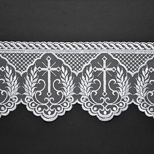 Bestickter Tüll-Kirchenkreuz-Spitzenbesatz, 11,4 cm, weiß, TR-12224 (2 Yard) von ejoyce