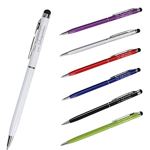 elasto Premium Qualität - Personalisierter Kugelschreiber mit Gravur | Touchstift mit Name für Touchscreen-Geräte Universal | Schöner Metall- und Kunststoffmix (Weiß) von elasto