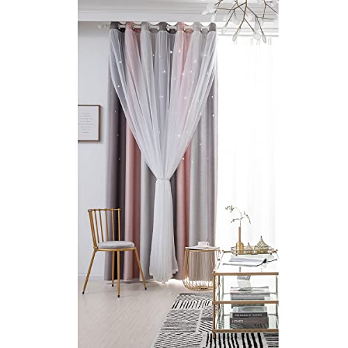 ele ELEOPTION Verdunkelungsvorhänge, isolierend mit Ösen, Fenstervorhänge, Dekoration mit Sternen, für Kinderzimmer, Wohnzimmer, Schlafzimmer, 1 Vorhänge (134 x 210 cm, Grau) von ele ELEOPTION