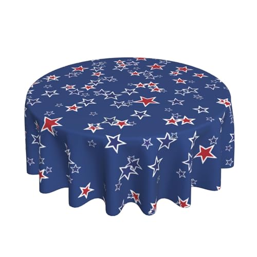 elezan Gedenktag 4. Juli Unabhängigkeitstag Tischdecke rund 152,4 cm patriotische amerikanische rot-weiße und blaue Sterne, Tischdecken für Küche, Party, Abendessen, Dekoration von elezan