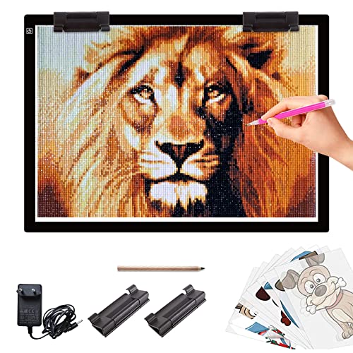 A2 LED Leuchttisch,7mm ultradünnes Zeichenbrett, stufenlos dimmbare Helligkeit, große Leuchtplatte für Diamond painting, Zeichnen, Skizzierung Designen, mit 2 Multifunktionsclips and 12V 2A-Adapter von elice