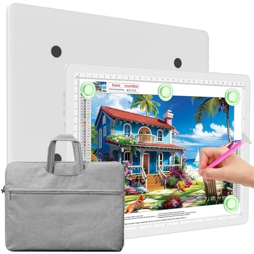 Elice Magnetische A4-Lichttafel mit Tasche für Diamantmalerei, Tracing LED Leuchtkasten mit Seitentasten, Super Bright Diamond Art Light Pad, Leuchttisch zum Zeichnen, Skizzieren, Jäten Vinyl - Weiß von elice