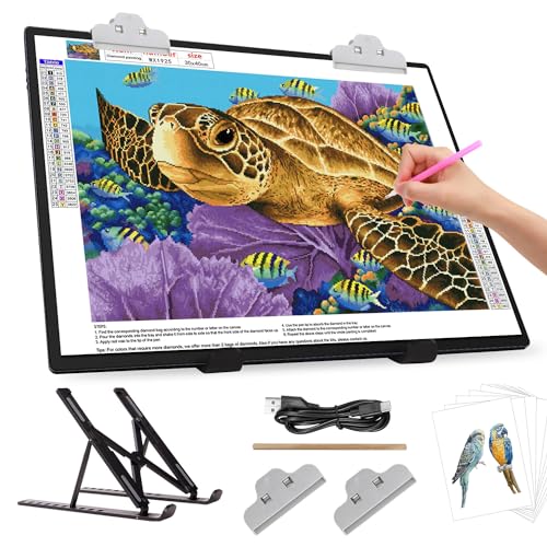 Wiederaufladbarer A3-Lichtkasten mit Ständer/Clips, LED-Lichtpad mit 3000-mAh-Akku, 3 Farben dimmbar und 6-stufiger Dimm-Leuchttisch für Diamantmalerei, Zeichnen, Skizzieren, Tätowieren, Vinyl-Jäten Wiederaufladbarer A3-Lichtkasten mit Ständer/Clips, LED-Lichtpad mit 3000-mAh-Akku, 3 Farben dimmbar und 6-stufiger Dimm-Leuchttisch für Diamantmalerei, Zeichnen, Skizzieren, Tätowieren, Vinyl-Jäten von elice