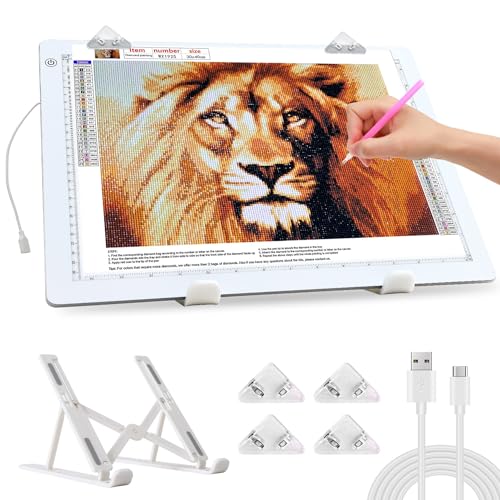 elice Leuchttisch A3,4800 Lux sehr hell 5mm Ultra dünn Light Pad für 5D Diamond Painting Zubehör,Dimmbarer Leuchtplatte mit Faltbar Ständer/clips,lichtpad a3 für Designen,Zeichnen Skizzieren(Weiß) von elice