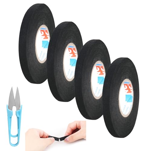 elthmpr 4-teiliges Automobil-Gewebeband, 19mm x 15m, Schwarz, Wasserdicht, Flexibel, Alterungsbeständig, Temperaturbeständig -40°C bis 150°C, Ideal für Elektroinstallationen und Reparaturen, Klebeband von elthmpr