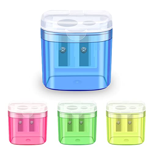 elzle Spitzer mit Dose Anspitzer mit Behälter Anspitzer Kinder Pencil Sharpener Doppelspitzer Bleistiftspitzer für Verschiedene Arten von Bleistiften Schule Büro Kinder Studenten Reisen 4 Stück von elzle