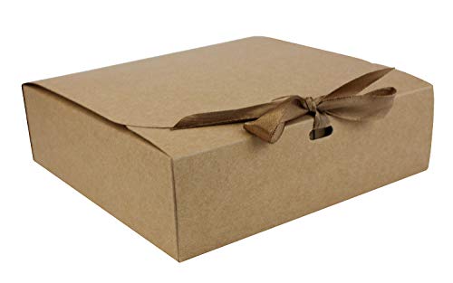 Emartbuy Packung mit 12 Stück Geschenkbox in Quadratischer Form, 16,5 cm x 16,5 cm x 5 cm, Einfache Montage, Braune Kraftbox mit Schleifenband von emartbuy