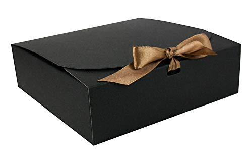 Emartbuy Packung mit 12 Stück Geschenkbox in Quadratischer Form, 16,5 cm x 16,5 cm x 5 cm, Einfache Montage, Schwarze Box mit Schleifenband von emartbuy