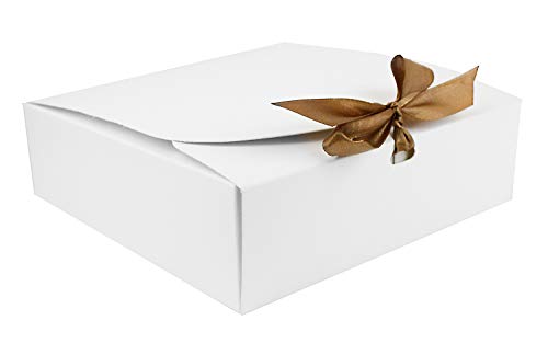 Emartbuy Packung mit 12 Stück Geschenkbox in Quadratischer Form, 16,5 cm x 16,5 cm x 5 cm, Einfache Montage, Weiße Box mit Schleifenband von emartbuy