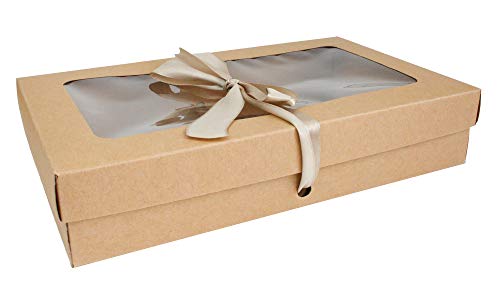 Emartbuy Packung mit 12 Stück Geschenkbox in Rechteckiger Form, 25 cm x 15 cm x 5 cm,Braune Kraft Schachtel mit Klarem Deckel und Satinband Emartbuy Packung mit 12 Stück Geschenkbox in Rechteckiger Form, 25 cm x 15 cm x 5 cm,Braune Kraft Schachtel mit Klarem Deckel und Satinband von emartbuy