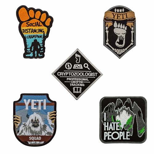 EMBROVERSE 5 Stück Yeti Squad Patch Set - Bigfoot und Sasquatch bestickte Designs, Cryptid Tracking Travel Iron on Patches für Kryptozoologen EMBROVERSE 5 Stück Yeti Squad Patch Set - Bigfoot und Sasquatch bestickte Designs, Cryptid Tracking Travel Iron on Patches für Kryptozoologen von embroverse