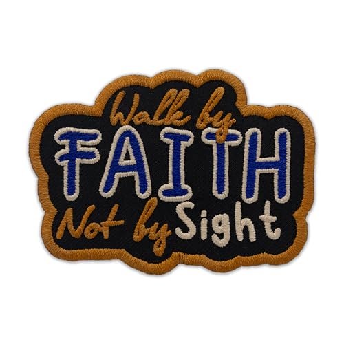 EMBROVERSE Bestickter Aufnäher "Walk by Faith, Not by Sight", inspirierende christliche Botschaft für Kleidung, Zitat "Trust in God", zum Aufbügeln, 9,7 x 7,1 cm von embroverse
