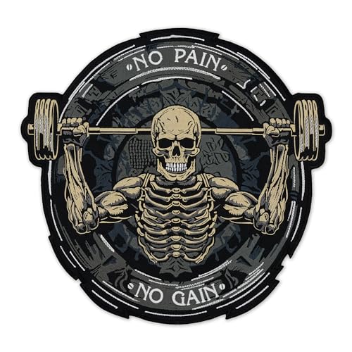 EMBROVERSE Bestickter Aufnäher mit Aufschrift "No Pain No Gain", für Fitness, motivierendes Workout mit Langhantel, Fitnessstudio, Gewichtheben, Rückenjacke, zum Aufbügeln, Grau, 25,4 x 24,4 cm EMBROVERSE Bestickter Aufnäher mit Aufschrift "No Pain No Gain", für Fitness, motivierendes Workout mit Langhantel, Fitnessstudio, Gewichtheben, Rückenjacke, zum Aufbügeln, Grau, 25,4 x 24,4 cm von embroverse