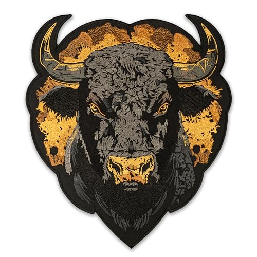 EMBROVERSE Brutal Bull Head Großer Rückenaufnäher – besticktes kraftvolles Tiergesicht, Biker-Freiheitsgeist, wilder Westen, robuster Bison, Jacken-Zubehör, zum Aufbügeln, 22,9 x 26,2 cm EMBROVERSE Brutal Bull Head Großer Rückenaufnäher – besticktes kraftvolles Tiergesicht, Biker-Freiheitsgeist, wilder Westen, robuster Bison, Jacken-Zubehör, zum Aufbügeln, 22,9 x 26,2 cm von embroverse