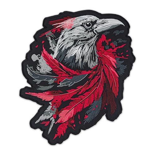 EMBROVERSE Dark Raven Back Patch - Blood Red Feather Gothic Bird Mystic Corvid Statement Premium Embroidered Iron On for Jackets & Crafts, 21.3 cmx25.4 cm von embroverse