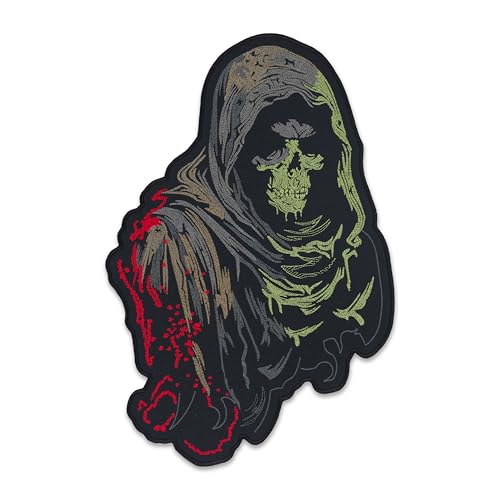 EMBROVERSE Death Skull Embroidered Back Patch - Large Iron on Grim Reaper Patch for Gothic Biker Jackets, Eerie Skeleton, Creepy Halloween Dark Art, 32.5 cmx48.3 cm von embroverse
