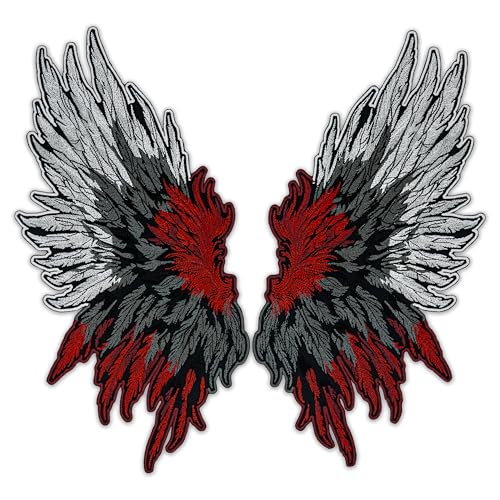 EMBROVERSE Engel Dämonenflügel Großer Rückenaufnäher - Gothic Fantasy Aufbügler Rot und Weiß Feder Set, 50,8 x 47,5 cm von embroverse