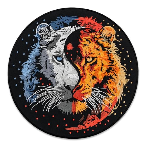 EMBROVERSE Großer bestickter Aufnäher mit Yin-Yang-Löwenmotiv – Royal Animal Back Jacket Zubehör, Balance der wilden Majestät, doppelte Naturstärke, Bügelapplikation, 25,4 cm EMBROVERSE Großer bestickter Aufnäher mit Yin-Yang-Löwenmotiv – Royal Animal Back Jacket Zubehör, Balance der wilden Majestät, doppelte Naturstärke, Bügelapplikation, 25,4 cm von embroverse