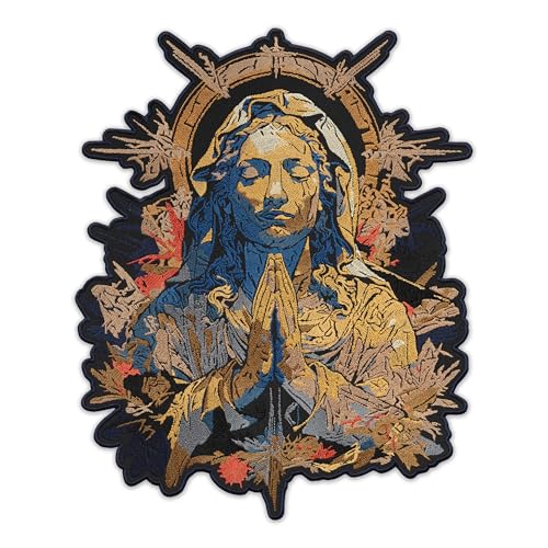 EMBROVERSE Großer bestickter Rückenaufnäher, Motiv: Betende Jungfrau Maria, Heilige Mutter, religiöse Ikone, Premium-spirituelle Kunst, zum Aufbügeln / Aufnähen für Jacken, Westen, Rucksäcke EMBROVERSE Großer bestickter Rückenaufnäher, Motiv: Betende Jungfrau Maria, Heilige Mutter, religiöse Ikone, Premium-spirituelle Kunst, zum Aufbügeln / Aufnähen für Jacken, Westen, Rucksäcke von embroverse