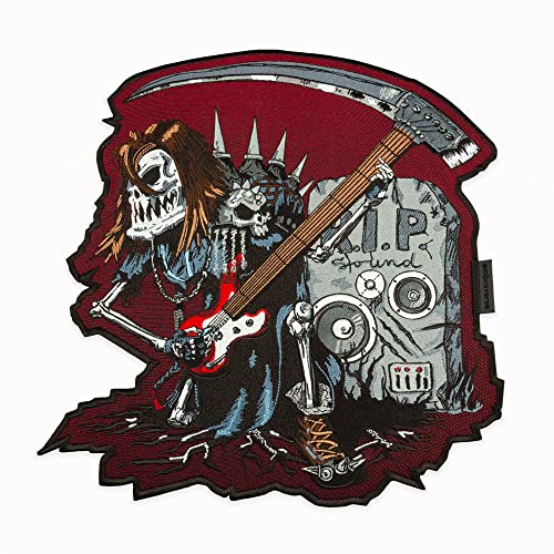 EMBROVERSE Hell Rocker Back Patch - Death Skeleton Music Theme - Große bestickte Biker Patches - zum Aufnähen - Größe: 27,9 x 33 cm von embroverse