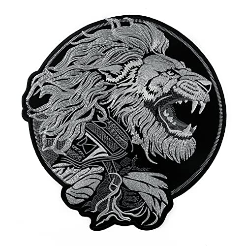 EMBROVERSE Heroic Lion Head Large Back Patch - Angry Wild Animal - Fantasy Cosplay - Embroidered Iron On - 33.0 cm x 35.6 cm von embroverse